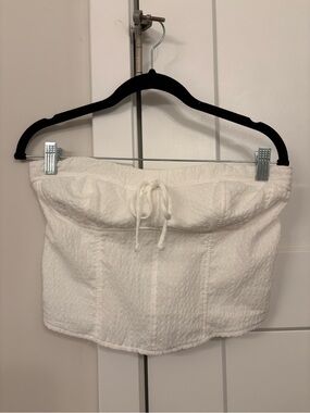 White Textured Tube Top with Drawstring